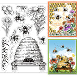 Globleland Vintage Hive, Bees, Wildflowers, Grass Clear Silicone Stamp Seal for Card Making Decoration and DIY Scrapbooking