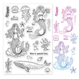 Mermaids, Jellyfish, Shells, Aquatic Plants, Whales, Corals, Conch, Starfish Clear Silicone Stamp Seal for Card Making Decoration and DIY Scrapbooking