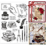 Globleland School Supplies, Pens, Ink, Books Clear Stamps Seal for Card Making Decoration and DIY Scrapbooking