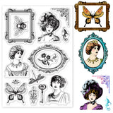 Globleland Vintage Woman Photo Frame Clear Silicone Stamp Seal for Card Making Decoration and DIY Scrapbooking