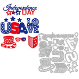 Globleland Patriotic, Independence Day, USA, LOVE, Hat, Glasses, Banner, Stars Carbon Steel Cutting Dies Stencils, for DIY Scrapbooking/Photo Album, Decorative Embossing DIY Paper Card