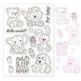 Globleland Clear Stamps Silicone Stamp Seal for Card Making Decoration and DIY Scrapbooking, Including Doll, Bear, Lion, Elephant, Rabbit, Dog, Baby