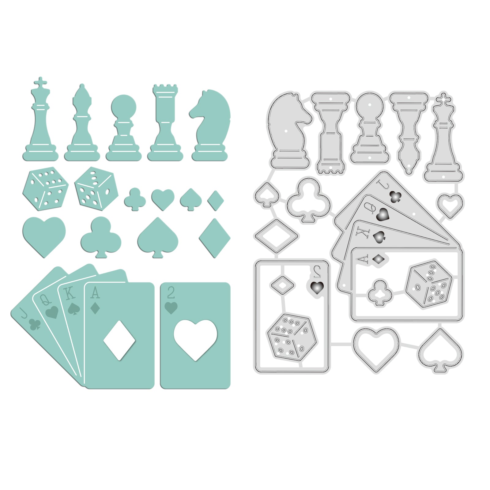 Globleland Playing Cards, Chess, Dice Carbon Steel Cutting Dies Stencils, for DIY Scrapbooking/Photo Album, Decorative Embossing DIY Paper Card