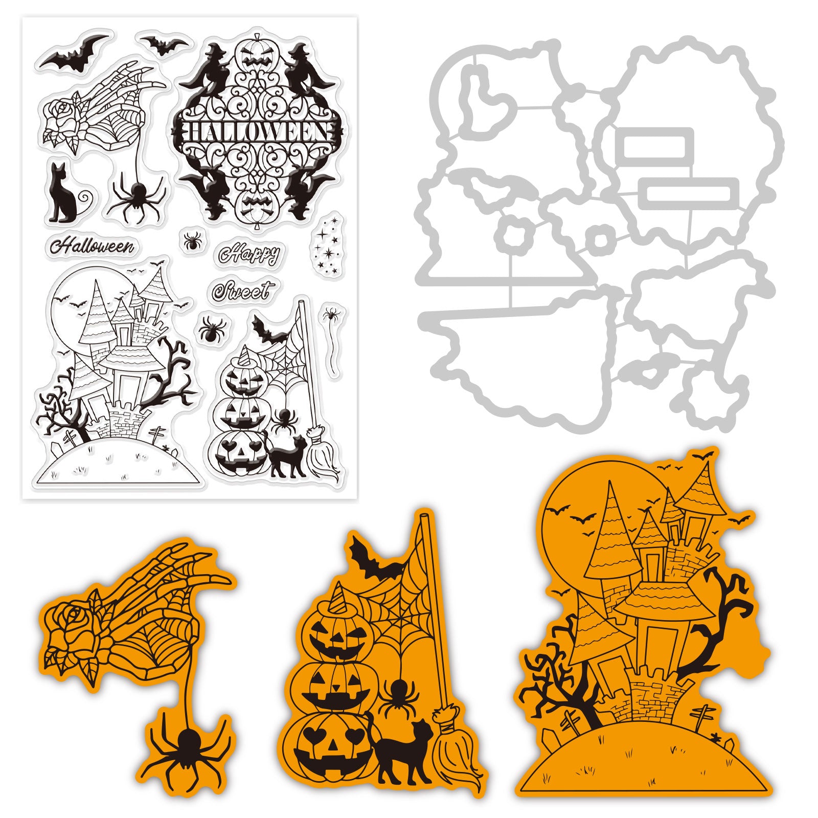 Globleland Halloween PVC Plastic Stamps, for DIY Scrapbooking, Photo Album Decorative, Cards Making, Stamp Sheets, Mixed Patterns, 16x11x0.3cm, 1sheet/set