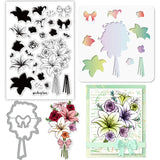 Flower, Lily Cutting Dies, Painting Stencils and Silicone Clear Stamps Set, for DIY Scrapbooking/Photo Album, Decorative Embossing DIY Paper Card