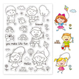 Globleland Happy Kids Boys And Girls, Toys, Sports, Kicking, Kite, Skipping Rope, Kindergarten Clear Silicone Stamp Seal for Card Making Decoration and DIY Scrapbooking