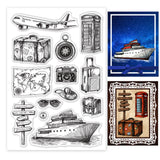 Globleland Airplane, Phone Booth, Suitcase, Compass, Map, Sunglasses, Camera, Boat, Signage Clear Stamps Silicone Stamp Seal for Card Making Decoration and DIY Scrapbooking