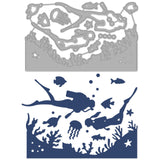 Globleland Diving, Diver, Seabed, Fish, Seaweed, Seagrass Carbon Steel Cutting Dies Stencils, for DIY Scrapbooking/Photo Album, Decorative Embossing DIY Paper Card