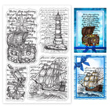 Globleland Nautical, Retro Style, English Background, Treasure Chest, Lighthouse, Anchor, Sailboat Clear Stamps Seal for Card Making Decoration and DIY Scrapbooking