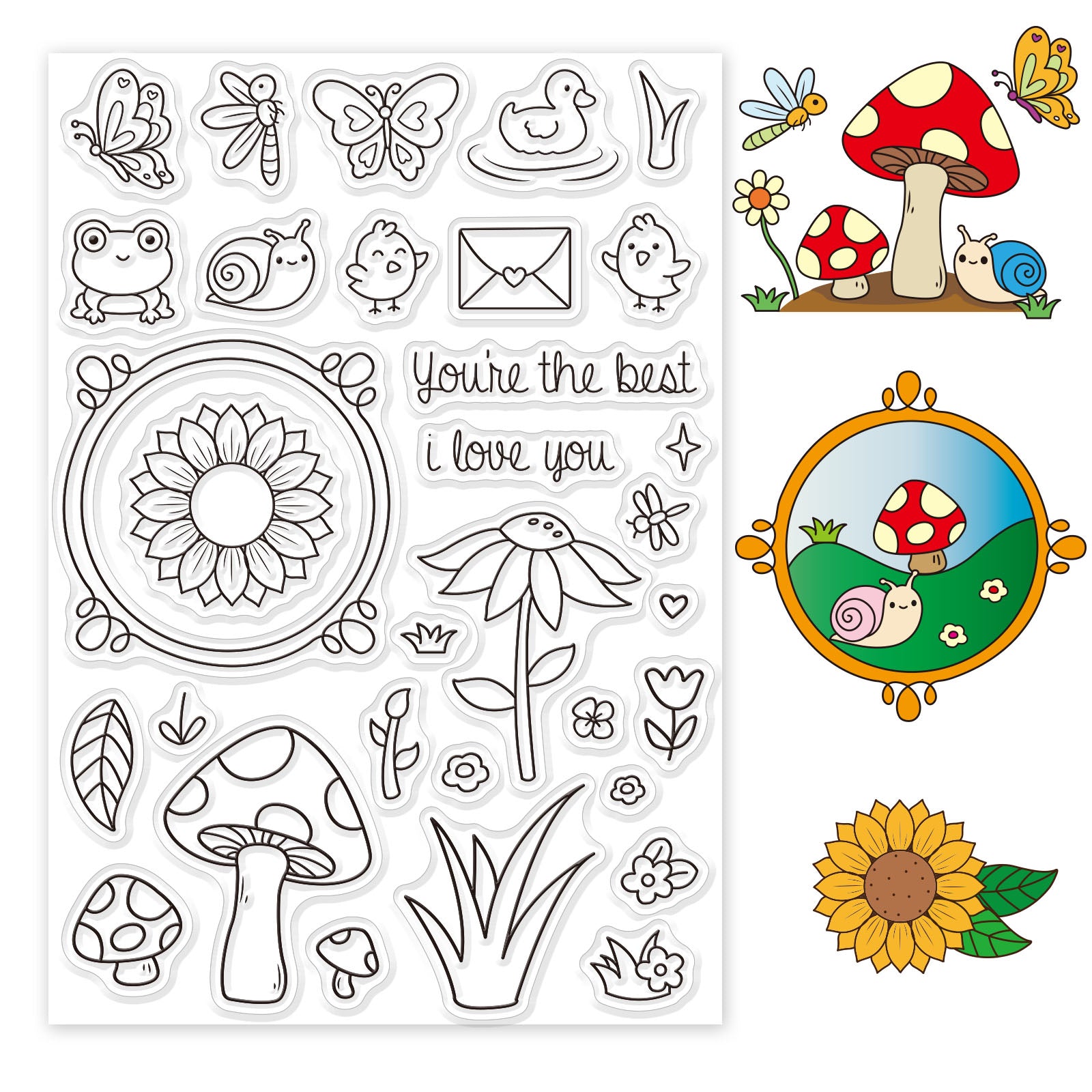 Globleland Joy Garden, Insects, Critters, Plants, Sunflowers Clear Silicone Stamp Seal for Card Making Decoration and DIY Scrapbooking
