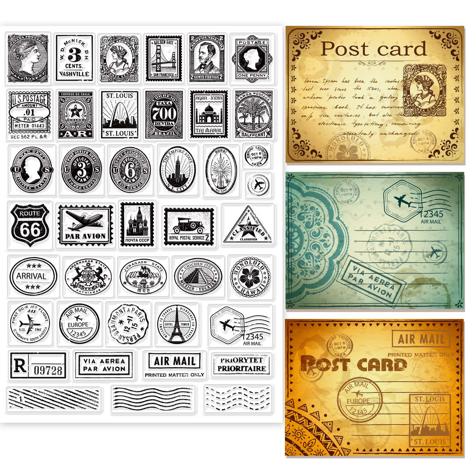 Globleland Vintage Stamps, Letters, Postcards Stamps Silicone Stamp Seal for Card Making Decoration and DIY Scrapbooking