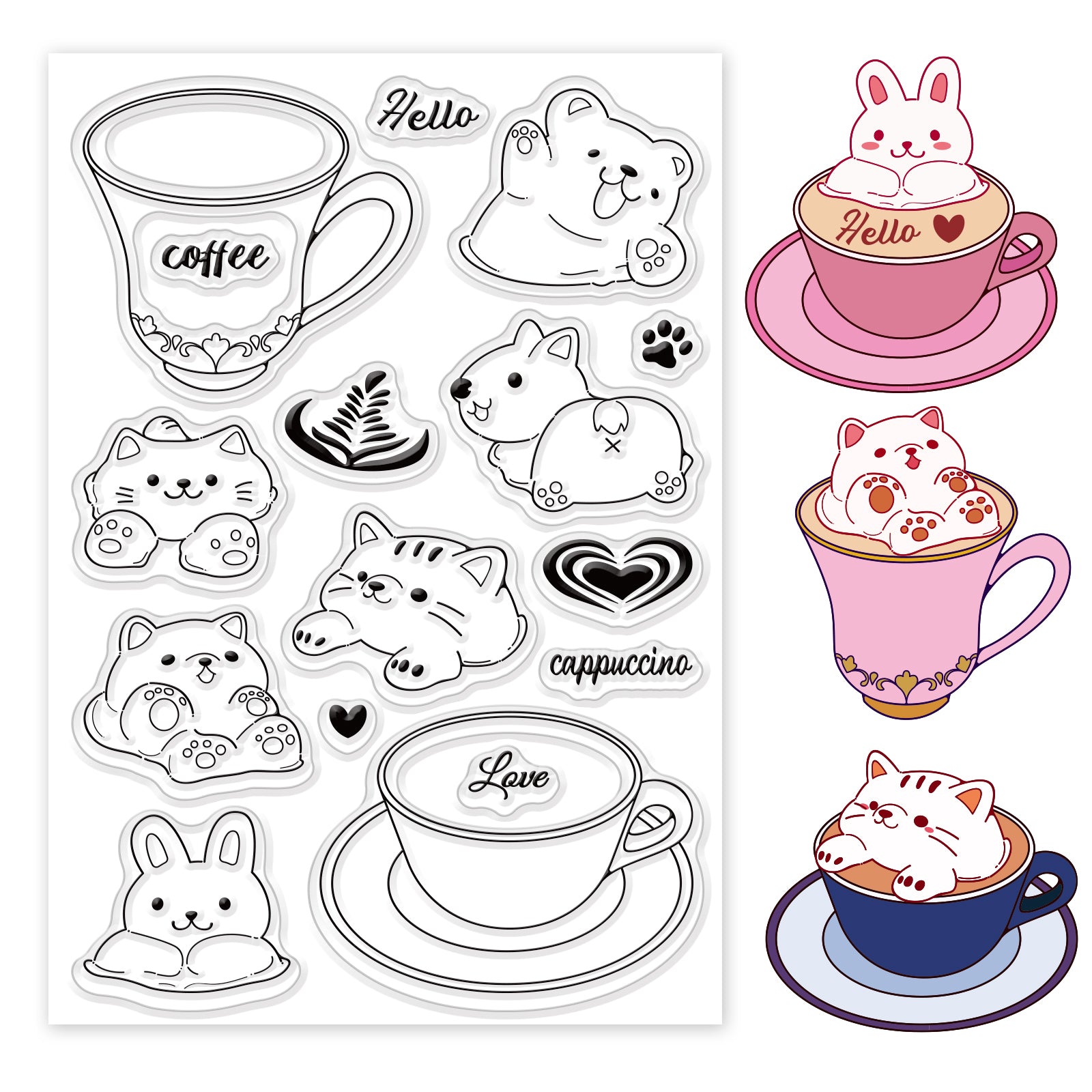 Globleland Coffee, Latte, Animals Clear Silicone Stamp Seal for Card Making Decoration and DIY Scrapbooking