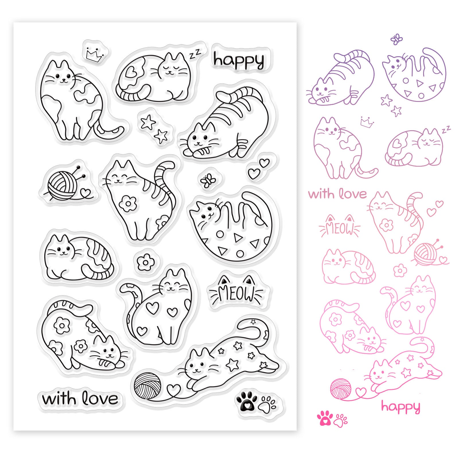 Globleland Cat and Word Clear Silicone Stamp Seal for Card Making Decoration and DIY Scrapbooking