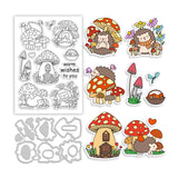 Mushrooms and Hedgehogs 1Pc Carbon Steel Cutting Dies Stencils & 1 Sheet PVC Plastic Stamps, for DIY Scrapbooking/Photo Album, Decorative Embossing DIY Paper Card
