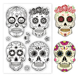 Globleland Day of the Dead Skull Skeleton Halloween Pattern Flowers Sugar Skull Stamps Silicone Stamp Seal for Card Making Decoration and DIY Scrapbooking
