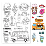 Globleland Food Truck, Burgers, Fries, Donuts, Ice Cream, Sushi, Ketchup, Hot Dogs, Cola, Banner, Waiter Clear Silicone Stamp Seal for Card Making Decoration and DIY Scrapbooking