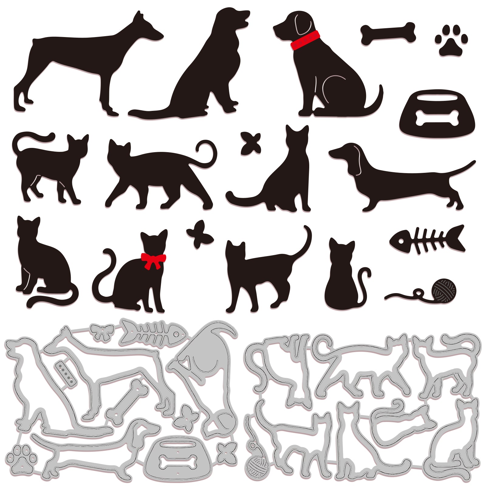 Globleland Cat, Dog, Bone, Fish, Wool Carbon Steel Cutting Dies Stencils, for DIY Scrapbooking/Photo Album, Decorative Embossing DIY Paper Card