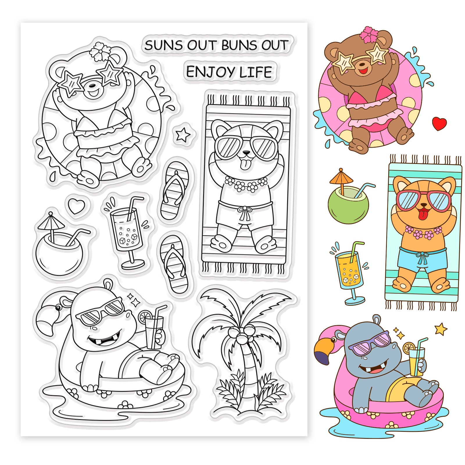 Globleland Sunbathing Animals Clear Silicone Stamp Seal for Card Making Decoration and DIY Scrapbooking