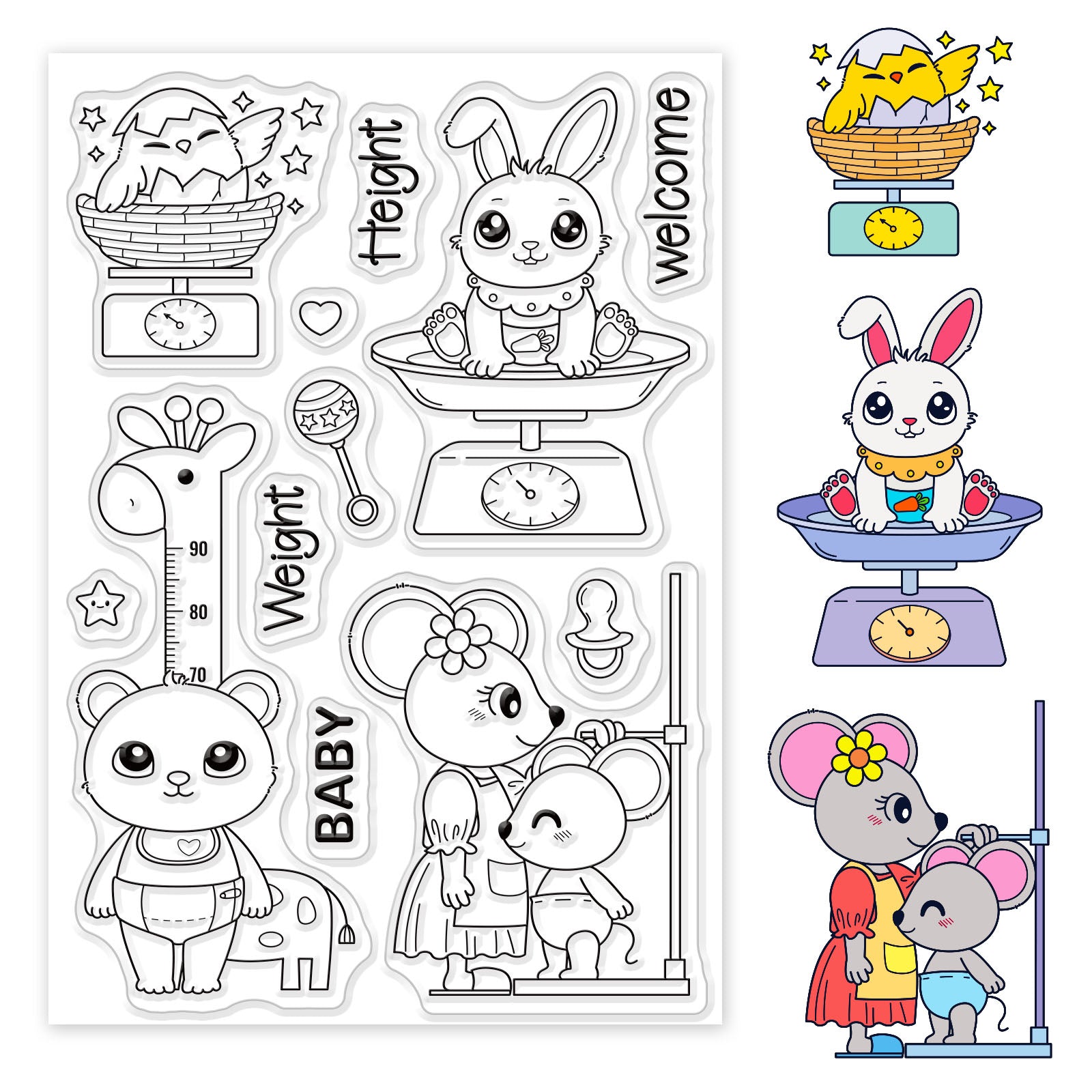 Globleland Animal, Baby, Weighing, Rabbit, Bear, Rat, Chicken Clear Silicone Stamp Seal for Card Making Decoration and DIY Scrapbooking