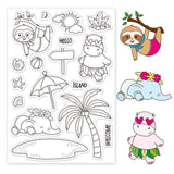 Globleland Island Time, Sloths, Elephants, Hippos, Coconut Palms Clear Silicone Stamp Seal for Card Making Decoration and DIY Scrapbooking