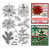 Globleland Winter Plants, Poinsettia, Mistletoe, Holly, Pine Branches Clear Silicone Stamp Seal for Card Making Decoration and DIY Scrapbooking
