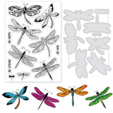 1Pc Carbon Steel Cutting Dies Stencils & 1 Sheet PVC Plastic Stamps, for DIY Scrapbooking/Photo Album, Decorative Embossing DIY Paper Card, Dragonfly, Flower, Insect Pattern