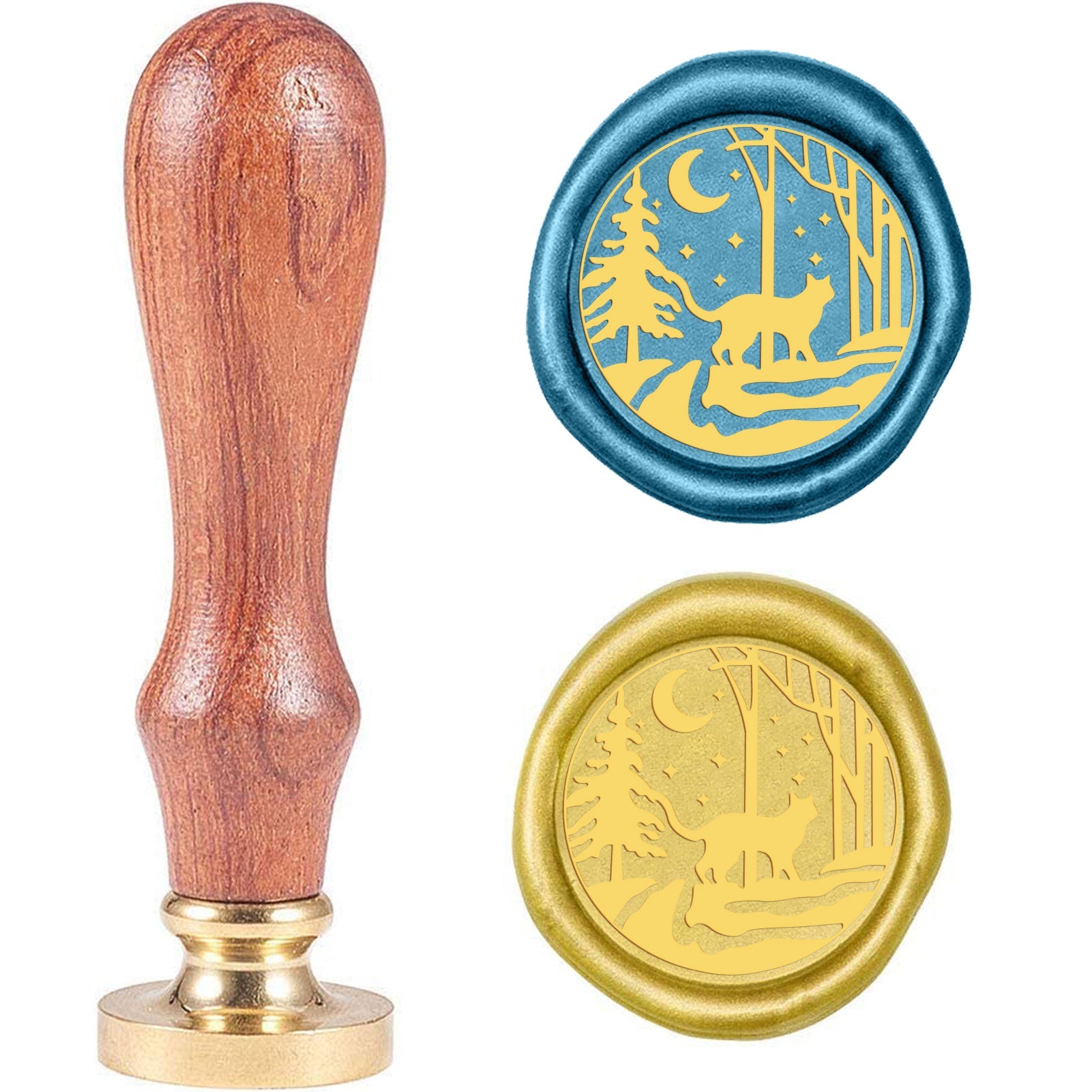Cat in The Forest Wood Handle Wax Seal Stamp
