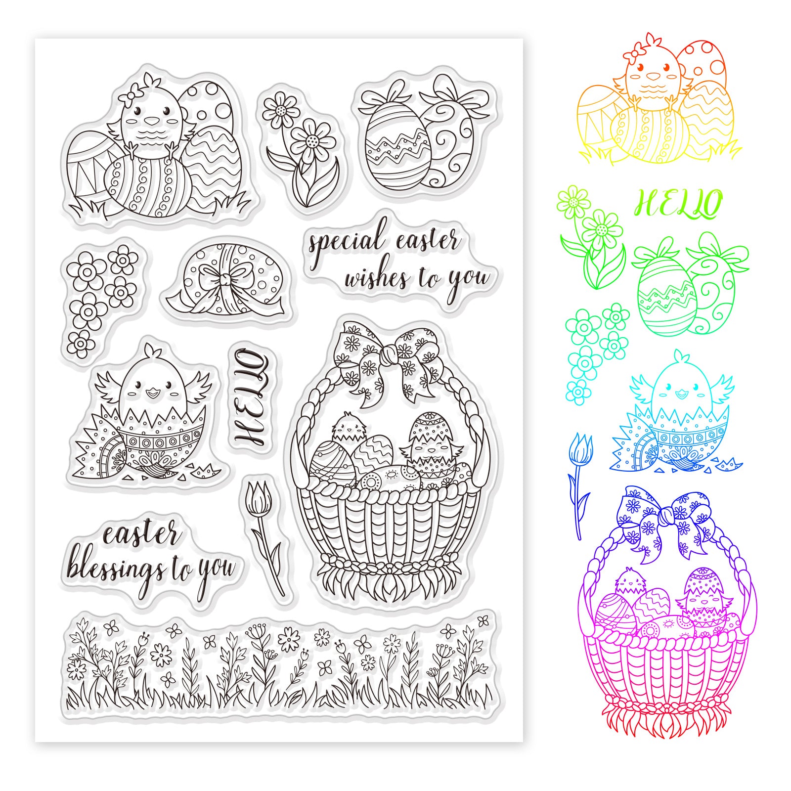 Globleland Chicken with Easter Basket Clear Stamps Silicone Stamp Seal for Card Making Decoration and DIY Scrapbooking