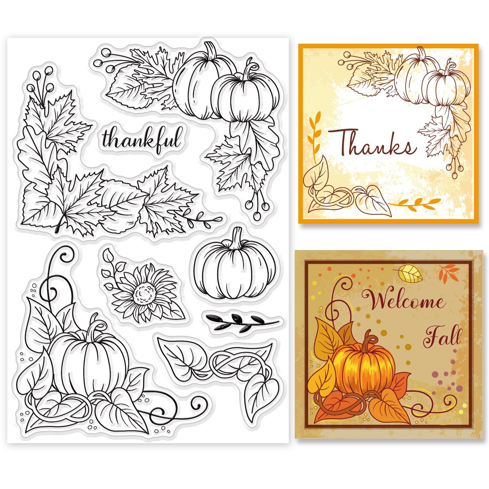 Globleland Pumpkin Corner, Autumn Leaves, Fall Leaves Clear Silicone Stamp Seal for Card Making Decoration and DIY Scrapbooking