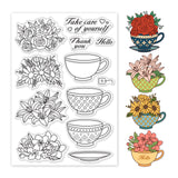 Globleland Teacup and Flower Clear Stamps Silicone Stamp Seal for Card Making Decoration and DIY Scrapbooking