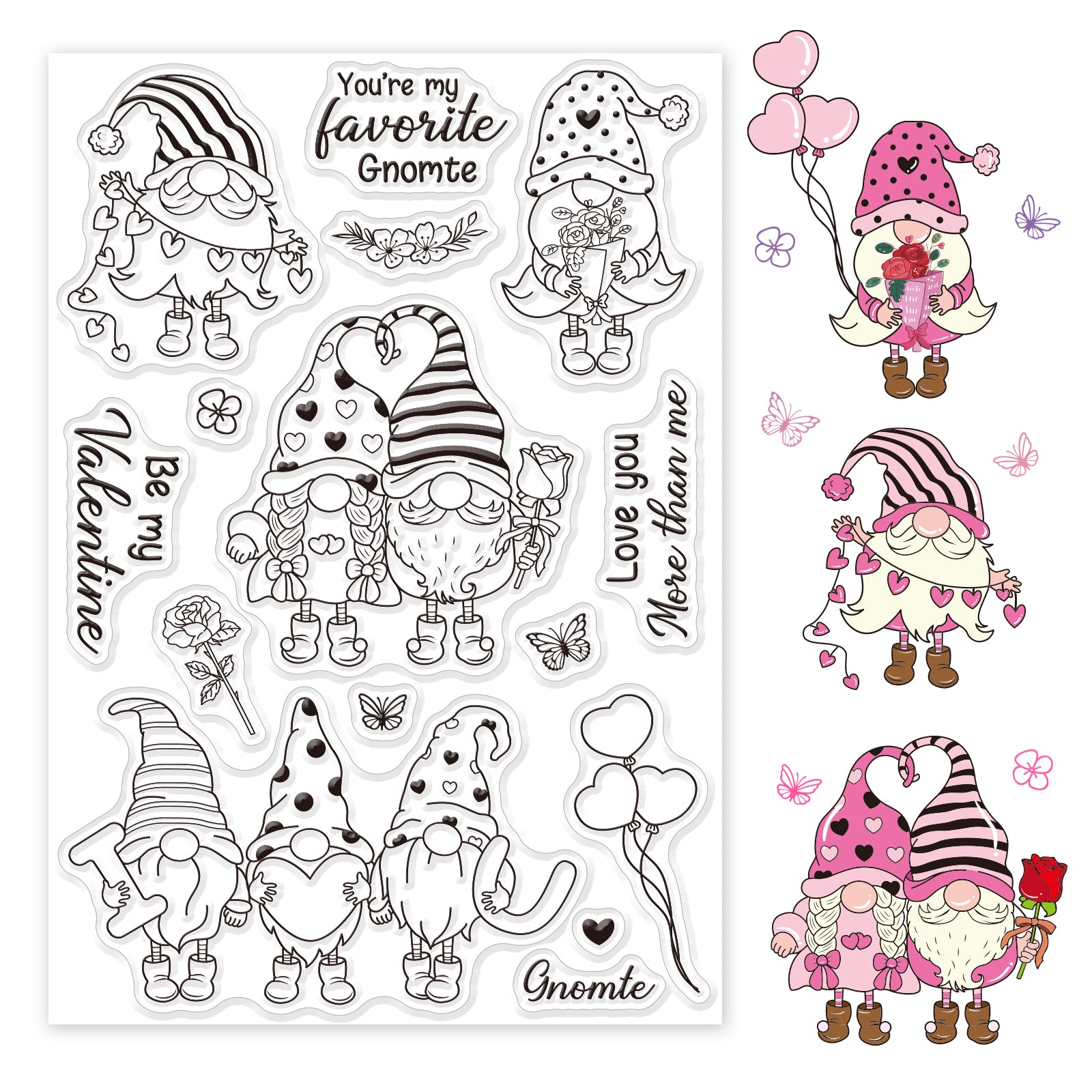 Gnome Elf, Valentine, Love Gnomes, Roses Clear Silicone Stamp Seal for Card Making Decoration and DIY Scrapbooking