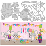 Globleland Mouse, Birthday, Cake, Candles, Balloons, Party Carbon Steel Cutting Dies Stencils, for DIY Scrapbooking/Photo Album, Decorative Embossing DIY Paper Card