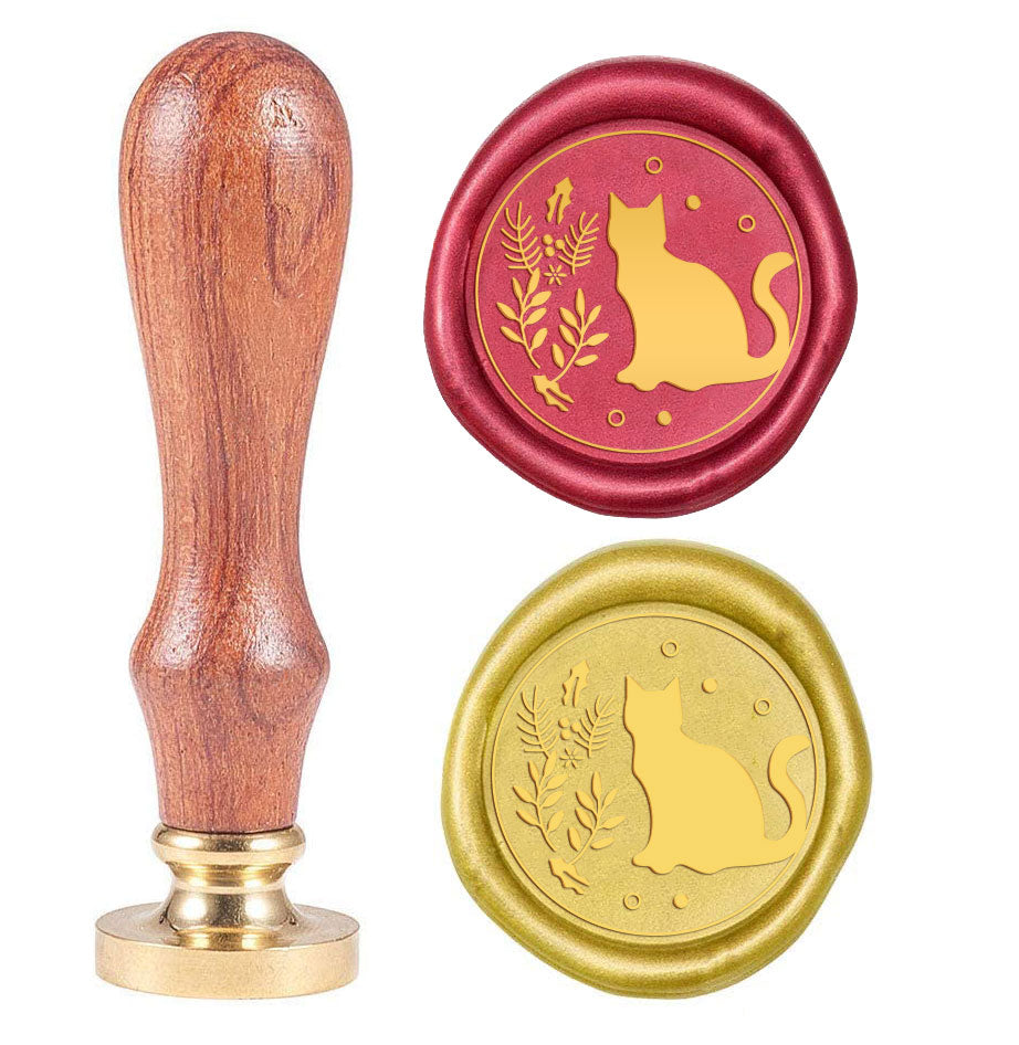 Cat and Leaves Wood Handle Wax Seal Stamp