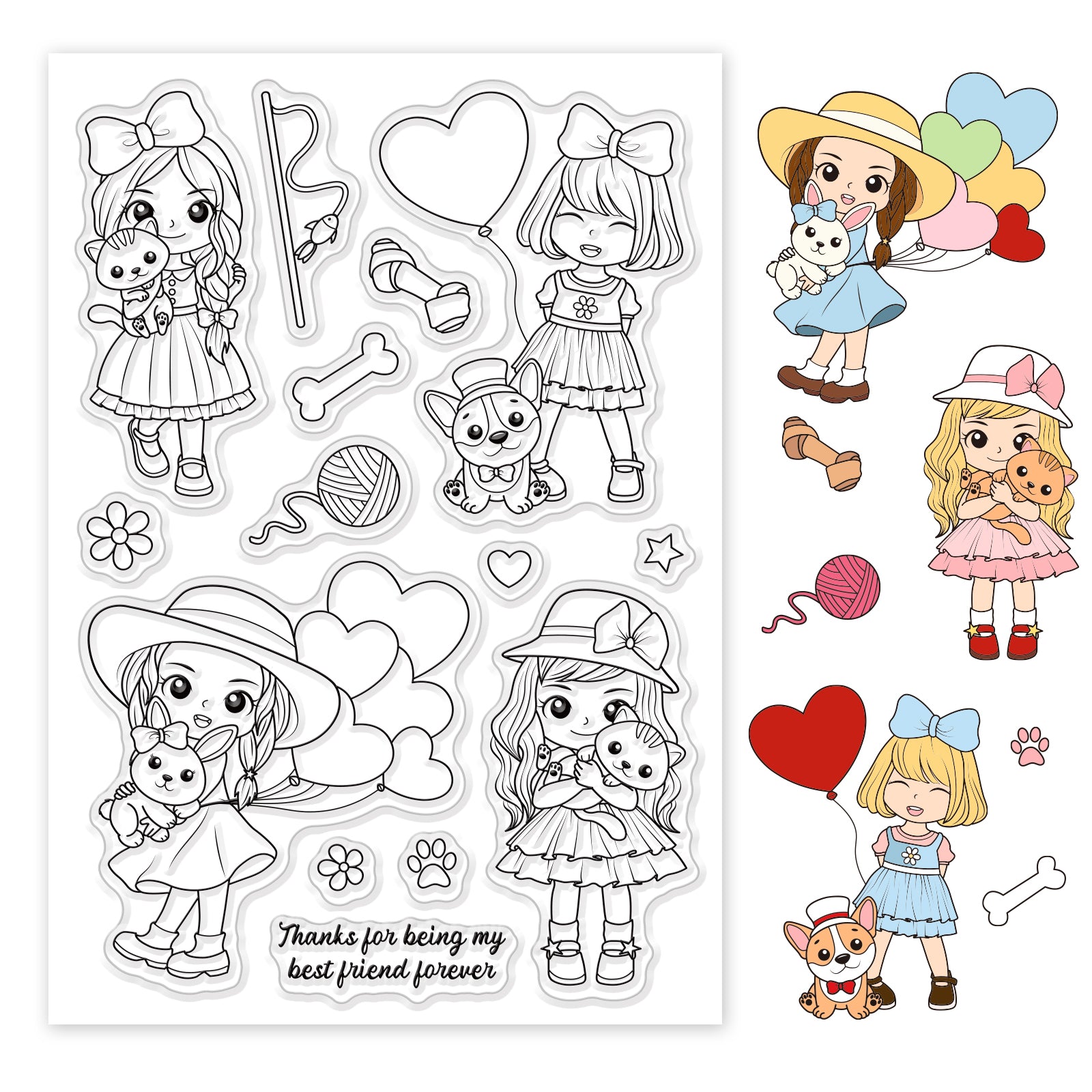Globleland Animal, Girl, Friend, Cat, Dog, Rabbit Stamp Clear Silicone Stamp Seal for Card Making Decoration and DIY Scrapbooking
