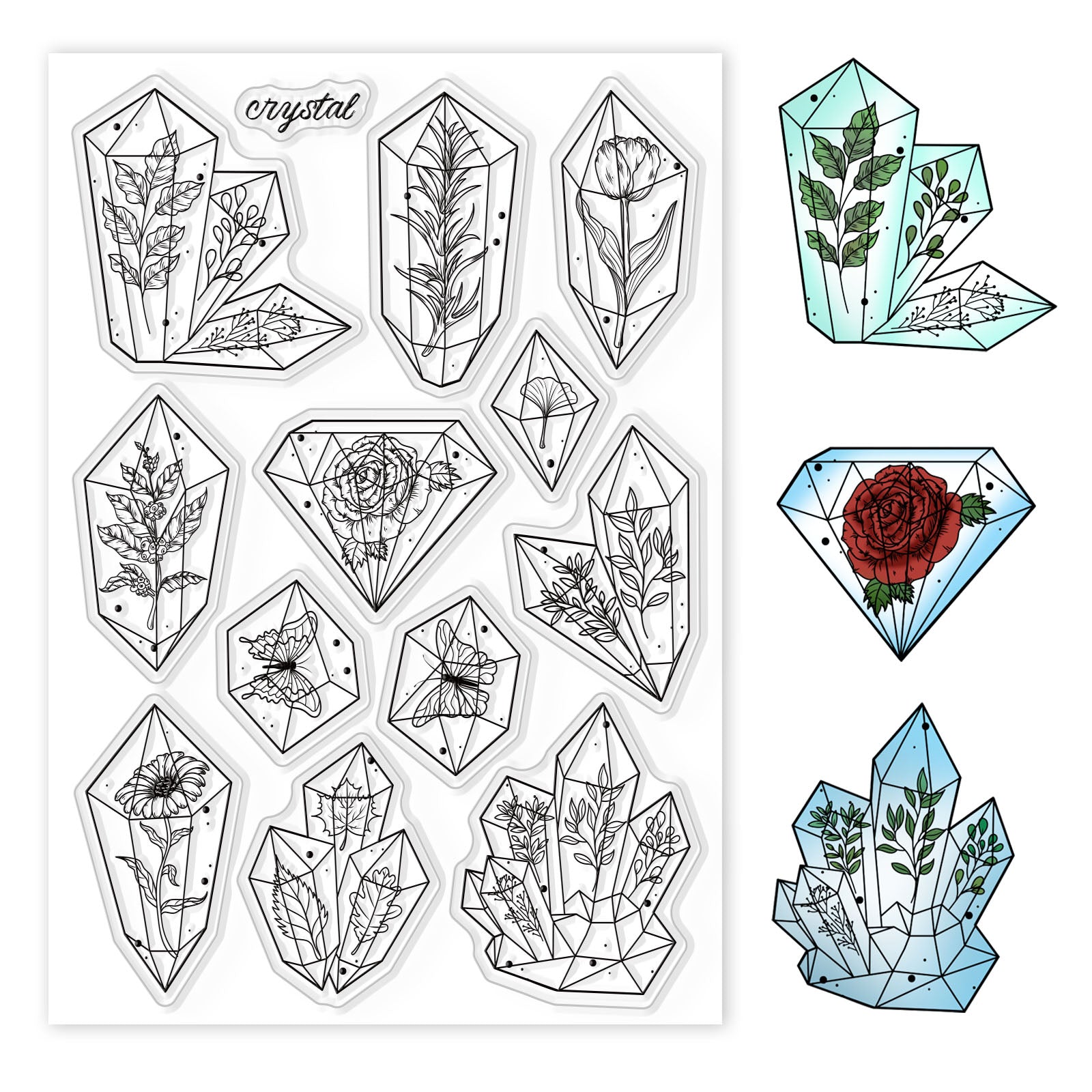 Crystal Plant Flowers Leaves Rose Branches Clear Silicone Stamp Seal for Card Making Decoration and DIY Scrapbooking