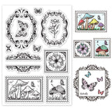 Mushrooms, Butterflies, Vintage Frame Clear Silicone Stamp Seal for Card Making Decoration and DIY Scrapbooking