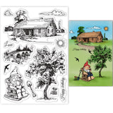 Globleland Gnome, Landscape, House Stamps Silicone Stamp Seal for Card Making Decoration and DIY Scrapbooking