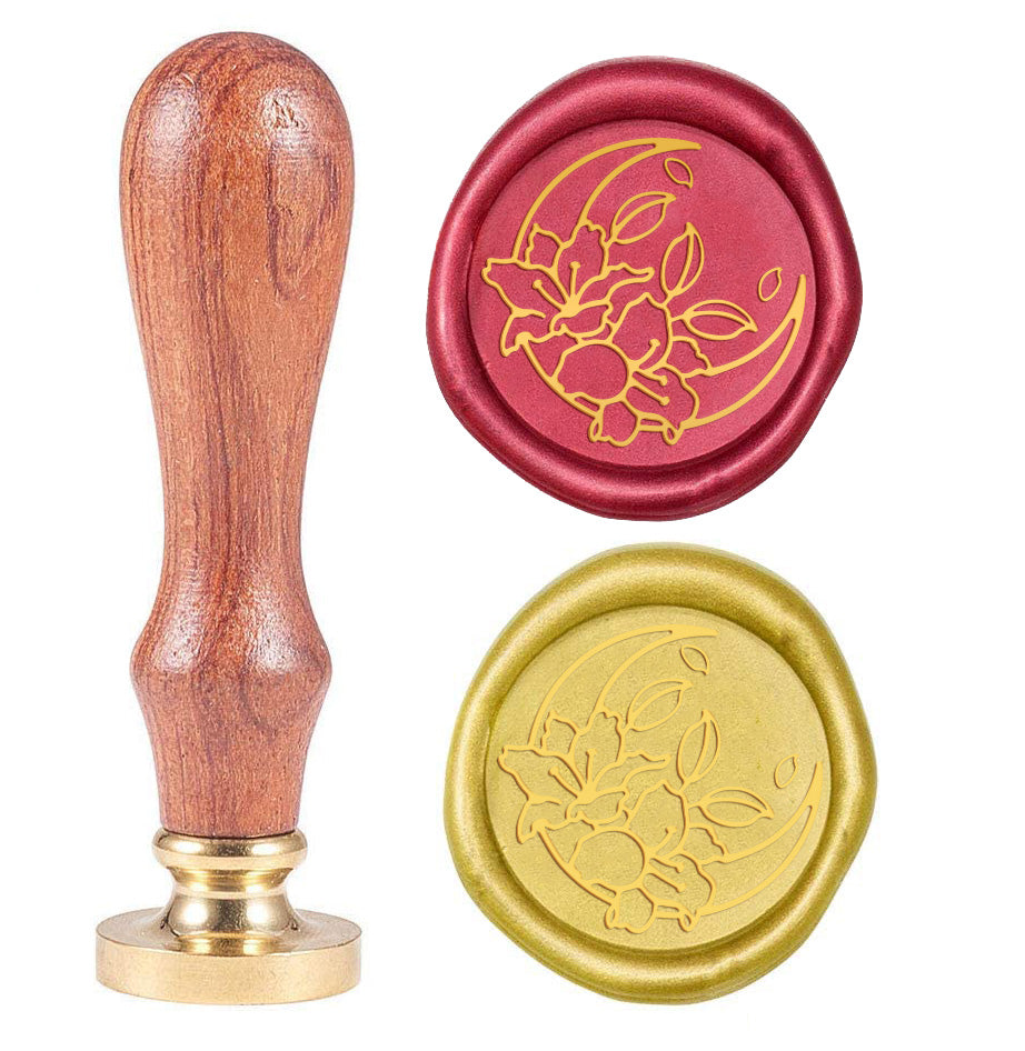 Lily and Moon Wood Handle Wax Seal Stamp