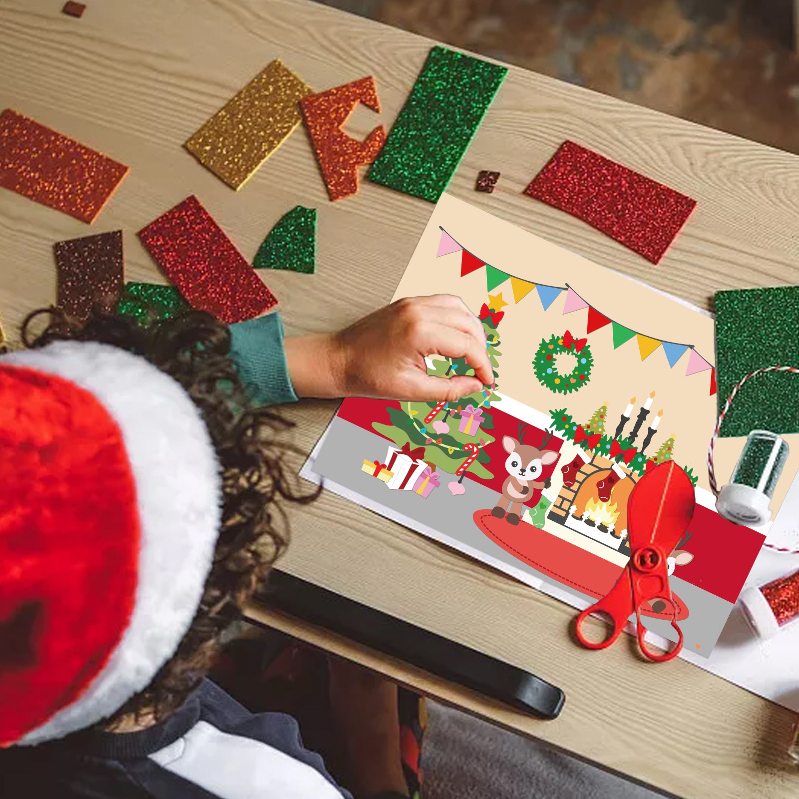 Globleland Christmas Fireplace Reindeer Carbon Steel Cutting Dies Stencils, for DIY Scrapbooking/Photo Album, Decorative Embossing DIY Paper Card