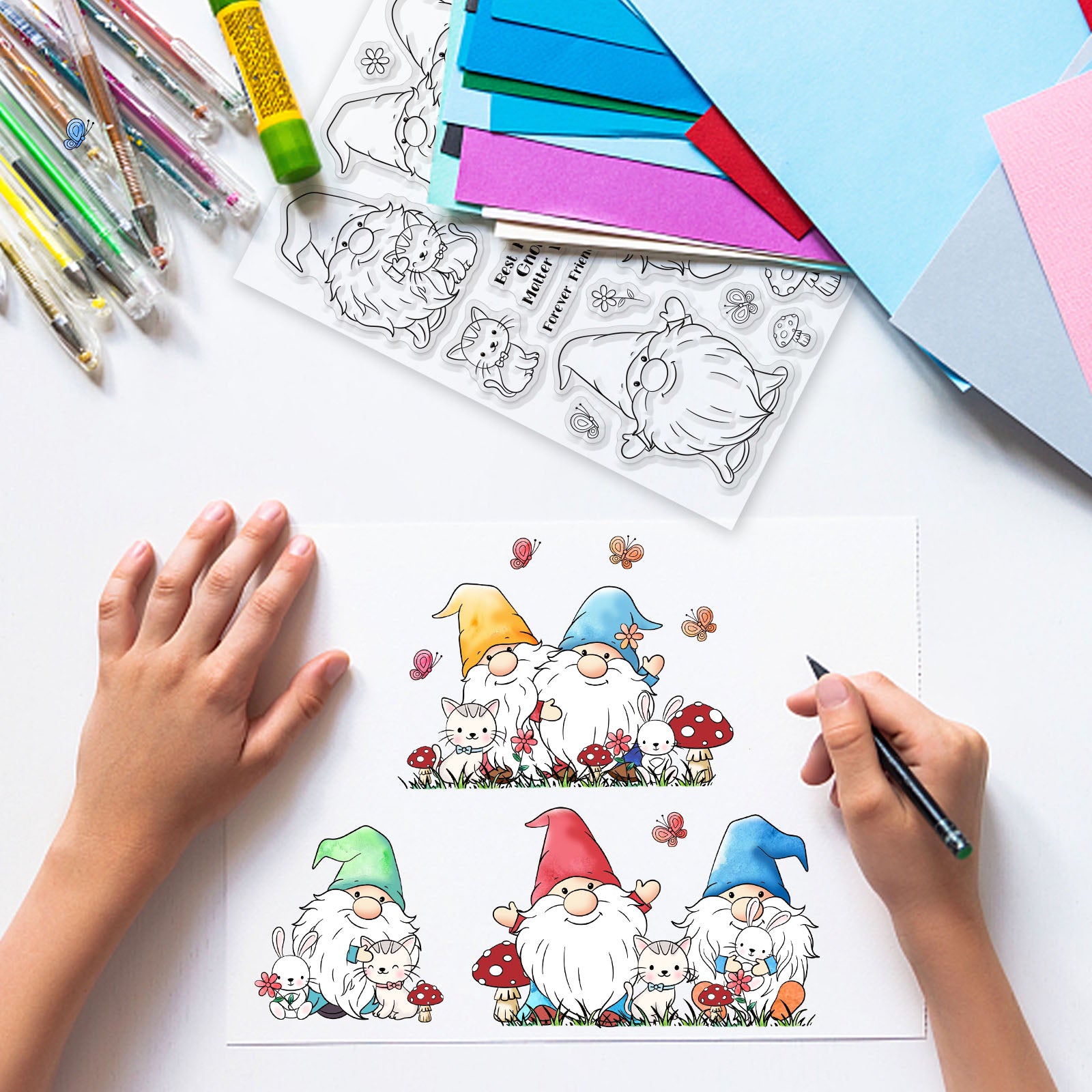 Globleland Gnomes and Friends Clear Silicone Stamp Seal for Card Making Decoration and DIY Scrapbooking