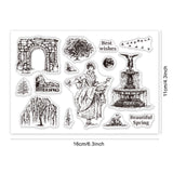 Roman Style, European Women, Fountain, Tree, Stone Gate Clear Silicone Stamp Seal for Card Making Decoration and DIY Scrapbooking