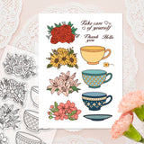 Globleland Teacup and Flower Clear Stamps Silicone Stamp Seal for Card Making Decoration and DIY Scrapbooking