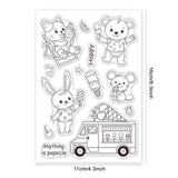 Globleland Ice Cream Animals, Summer, Kitten, Bear, Rabbit, Rat, Ice Cream Truck, Popsicle Clear Stamps Silicone Stamp Seal for Card Making Decoration and DIY Scrapbooking