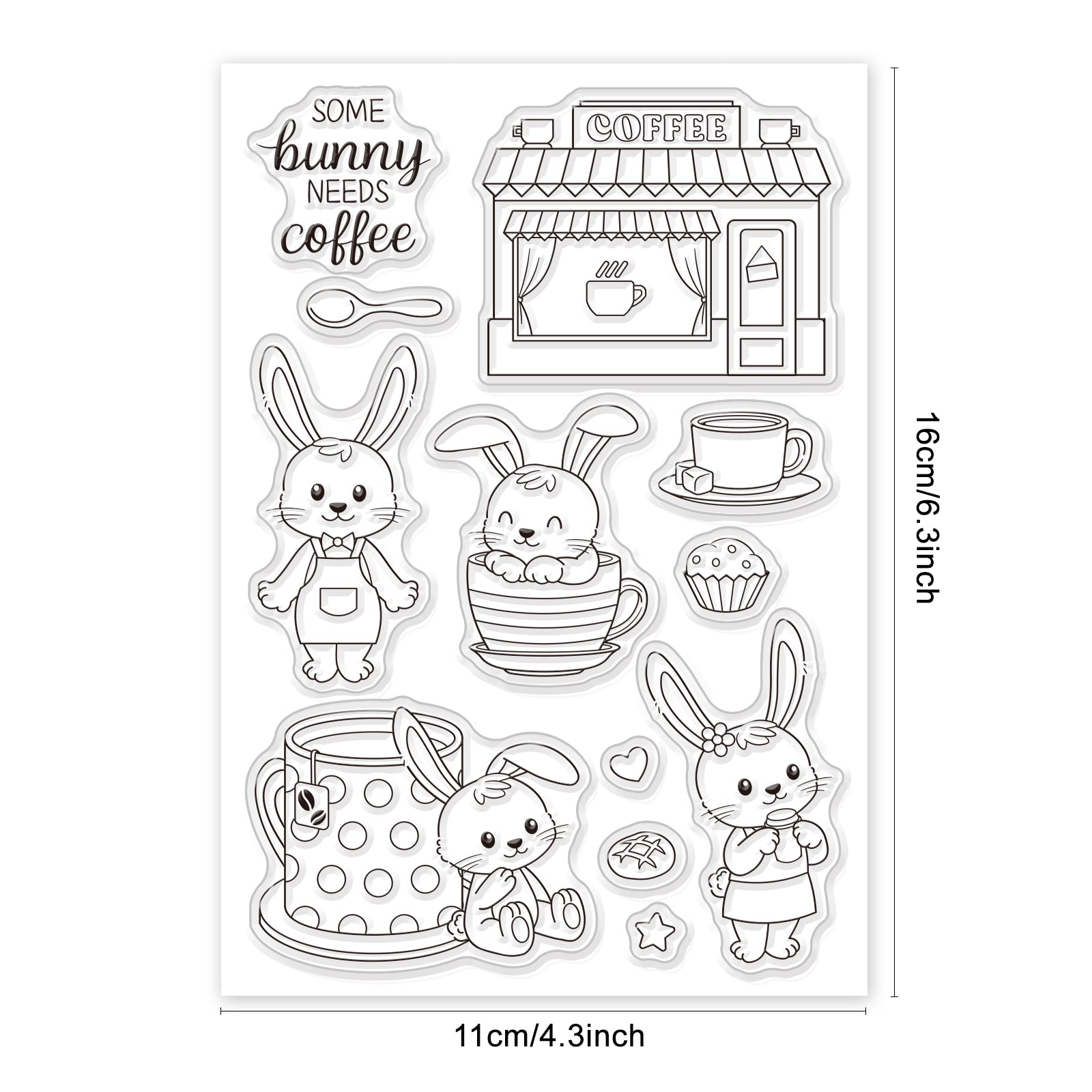Globleland Rabbit, Cafe, Dessert, Spoon, Cake, Coffee, Tea Clear Silicone Stamp Seal for Card Making Decoration and DIY Scrapbooking