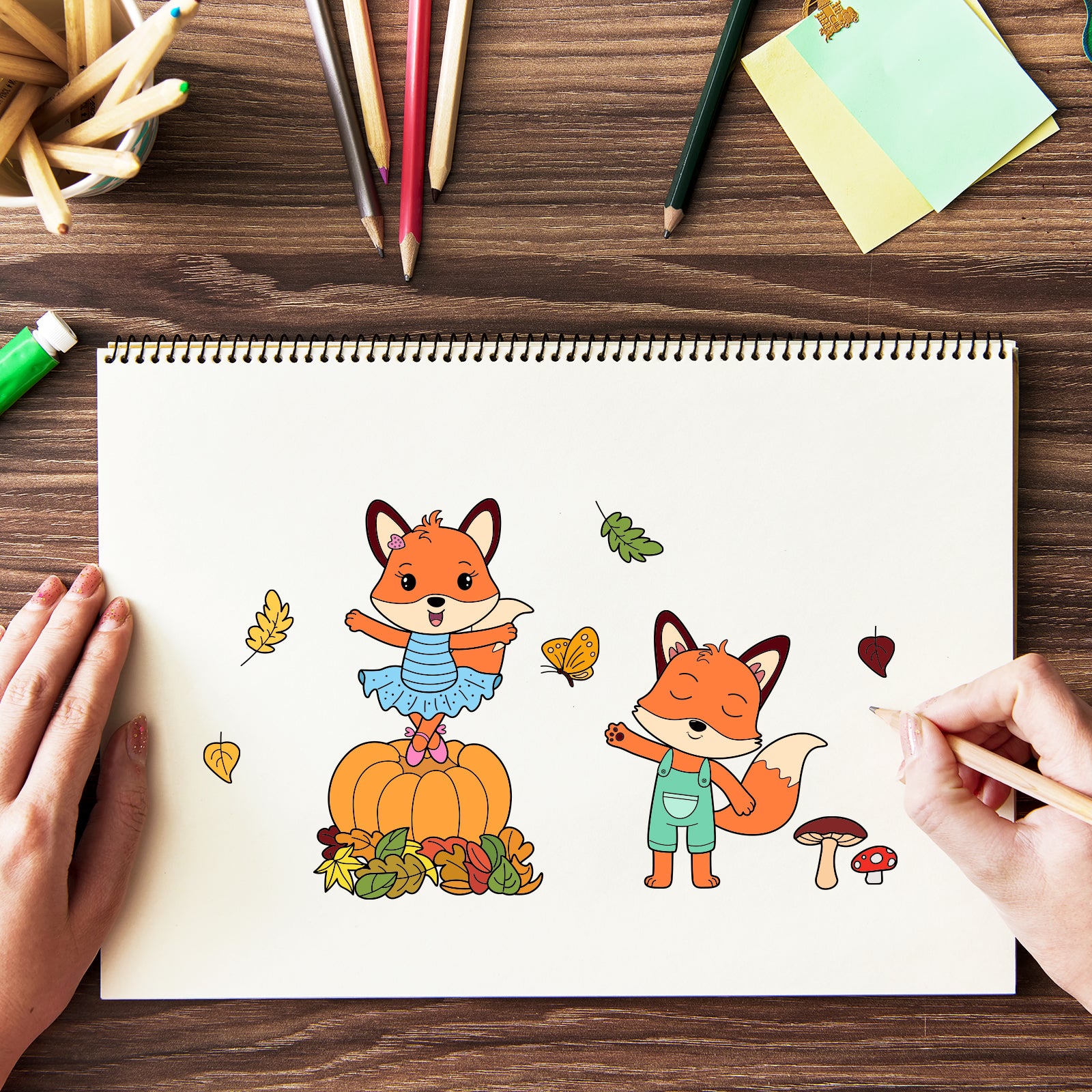 Globleland Fox, Twigs, Tire Swing, Fallen Leaves, Mushrooms, Pumpkins, Flowers Clear Silicone Stamp Seal for Card Making Decoration and DIY Scrapbooking