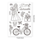 Globleland Girl, Spring, Flowers, Bike, Dog Clear Stamps Silicone Stamp Seal for Card Making Decoration and DIY Scrapbooking