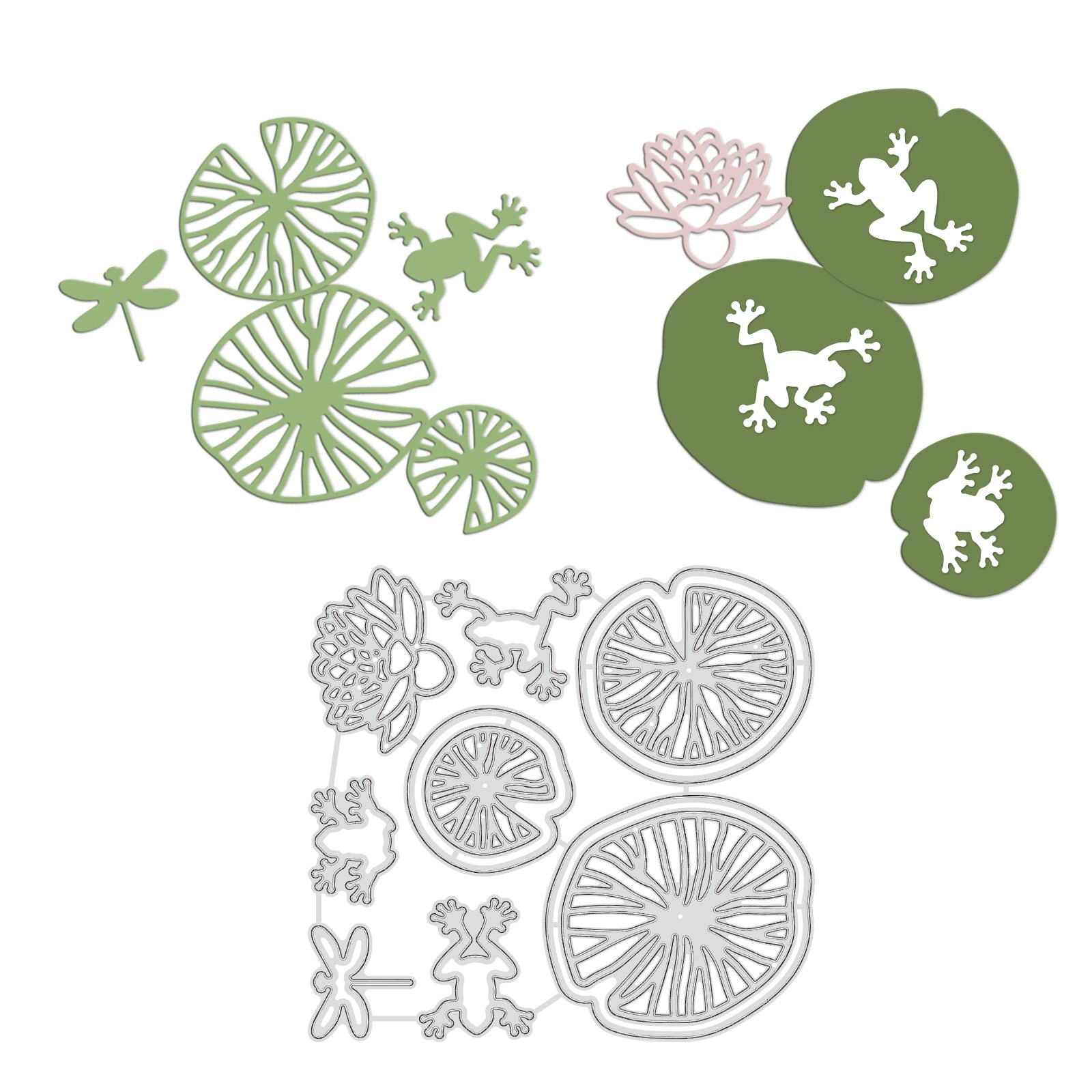 Globleland Frog, Water Lily, Lotus Leaf, Reed Carbon Steel Cutting Dies Stencils, for DIY Scrapbooking/Photo Album, Decorative Embossing DIY Paper Card