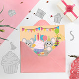 Globleland Mouse, Birthday, Cake, Candles, Balloons, Party Carbon Steel Cutting Dies Stencils, for DIY Scrapbooking/Photo Album, Decorative Embossing DIY Paper Card