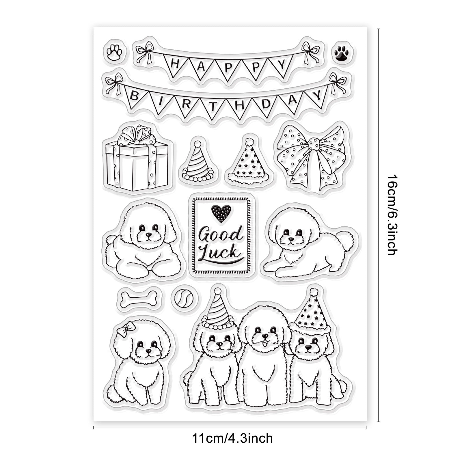 Globleland Bichon, Birthday, Party, Dog Clear Silicone Stamp Seal for Card Making Decoration and DIY Scrapbooking