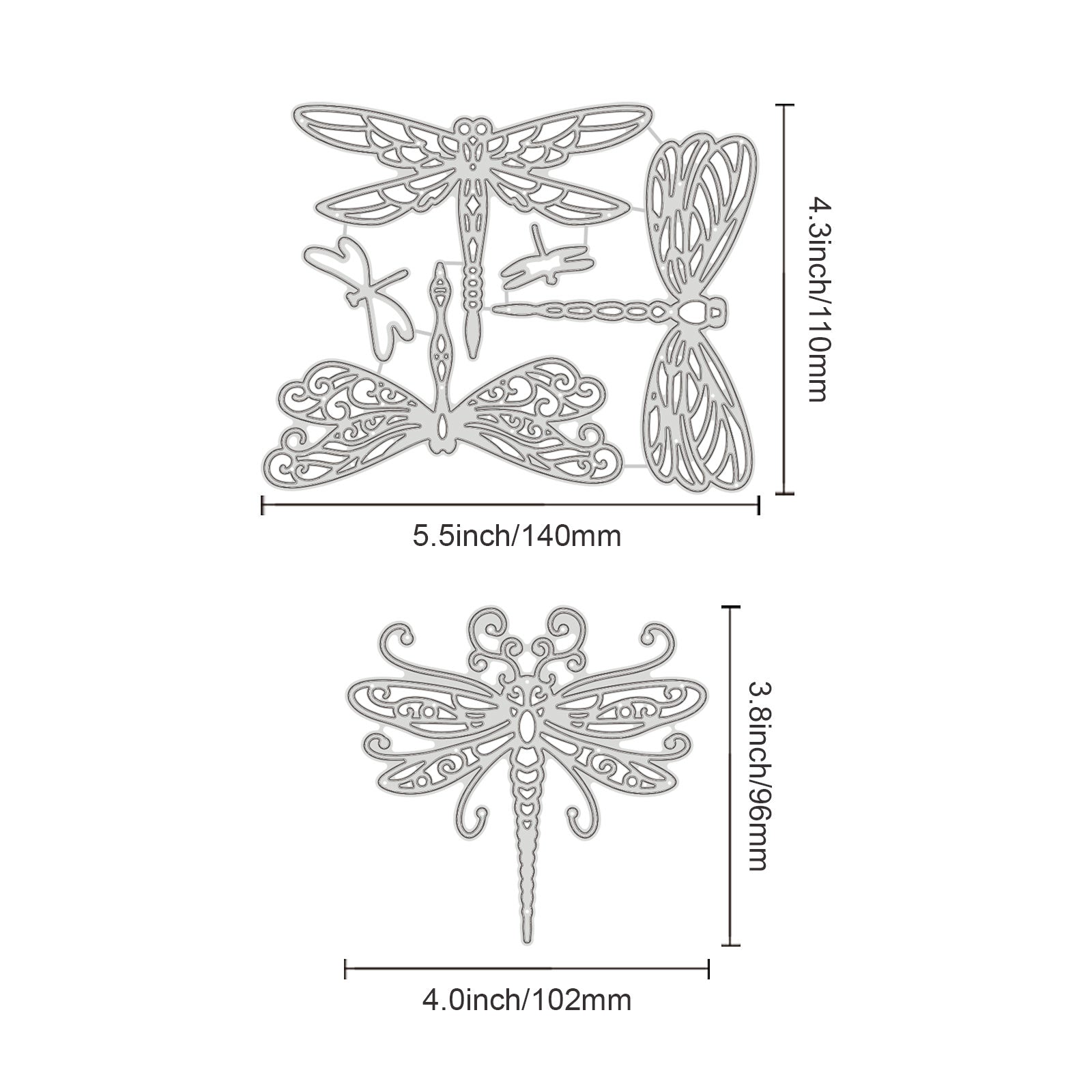 Globleland 2Pcs 2 Styles Carbon Steel Cutting Dies Stencils, for DIY Scrapbooking/Photo Album, Decorative Embossing DIY Paper Card, Dragonfly Pattern, 1pc/style
